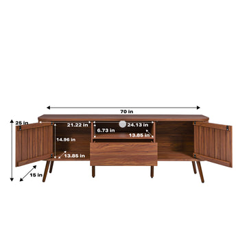 Damien 70 in. Farmhouse Curved TV Stand with Drawer and Storage Doors Fits TVs up to 75 in. with Cable Management - JONATHAN Y